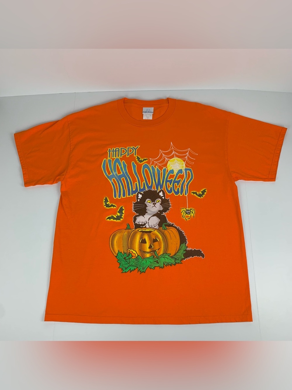 Vintage Happy Halloween T-Shirt Spooky Black Cat Bobbie Brooks 90’s Tee Size XL